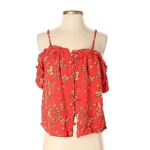AEO Cold Shoulder Red Floral Top